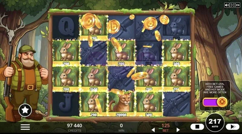 Hunt the Bucks - গ্রিডে Hunter-Wild, Scatter এবং Animal Credit বিশেষ চিহ্ন